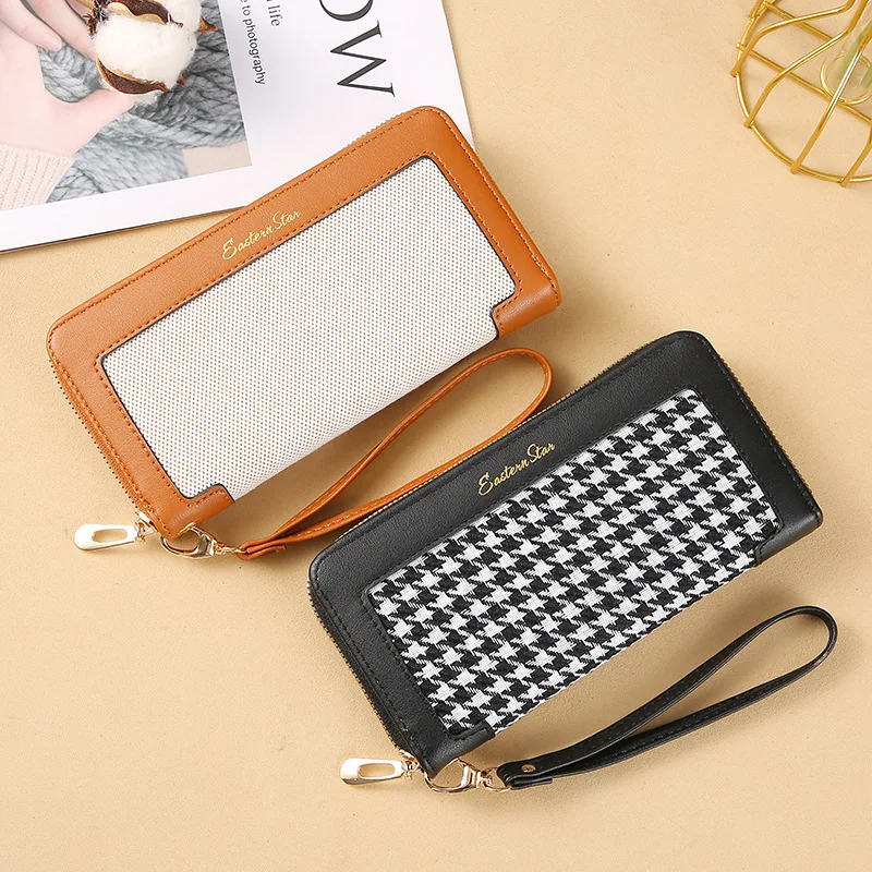 

Long Casual Wallet for Women Clutch Female Layer Zipper Geometric Large Capacity Wristband Mobile Phone Pu Leather Bag Purse