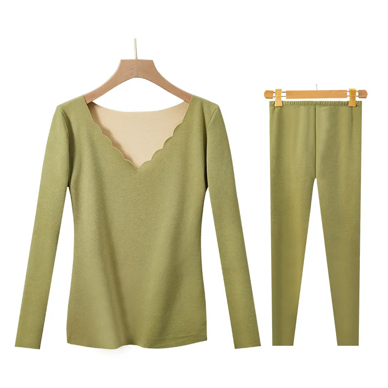 Women's Thermal Underwear Set Winter De Velvet Fever Seamless Bottoming Home Wear Beauty Skin Autumn Clothes Pants Solid Color
