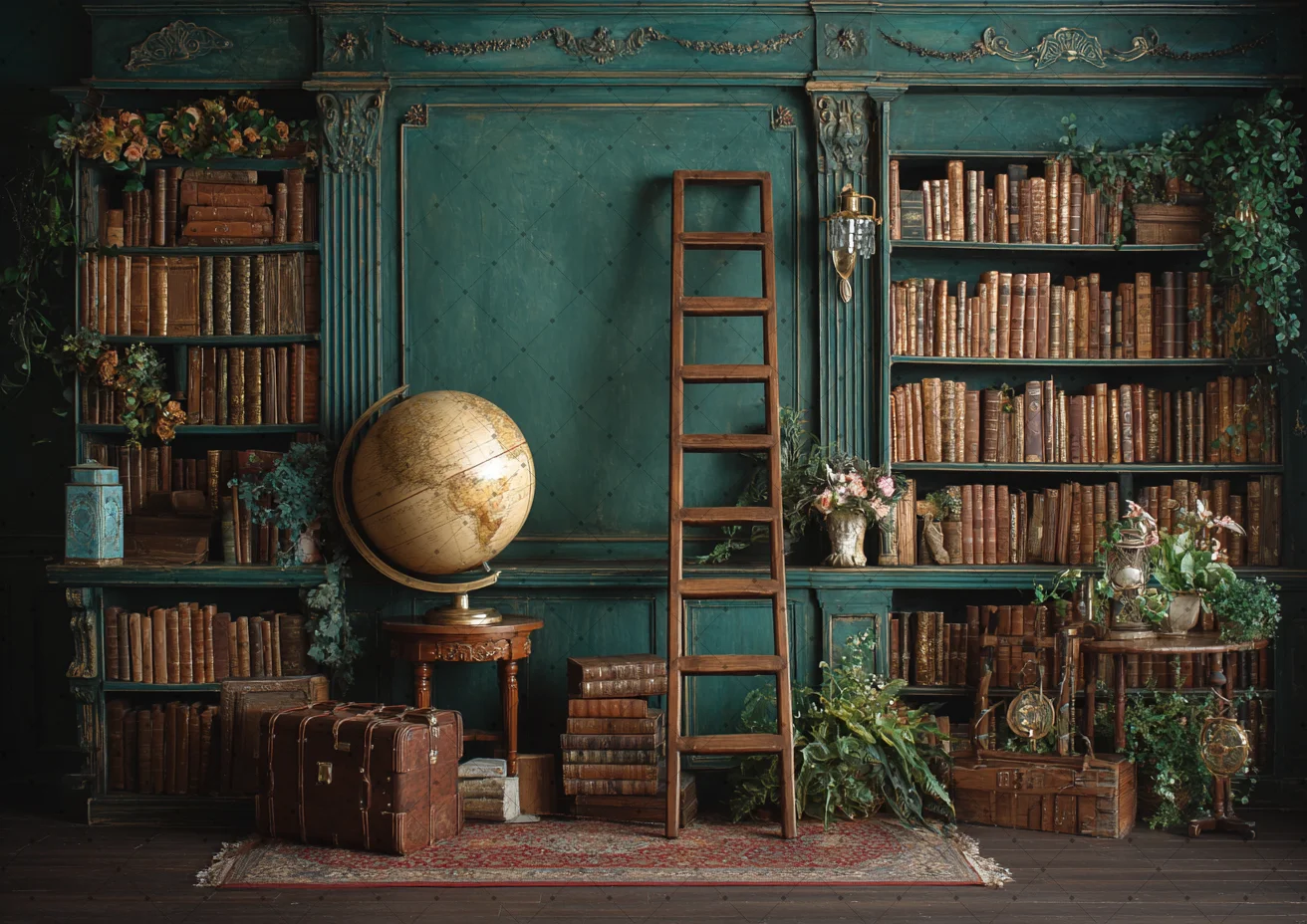 Фото Фон для фотосъемки «Снова в школу», книжная полка, книги, стол, студенческий баннер для выпускного вечера, фон для фотосессии для фотостудии №2