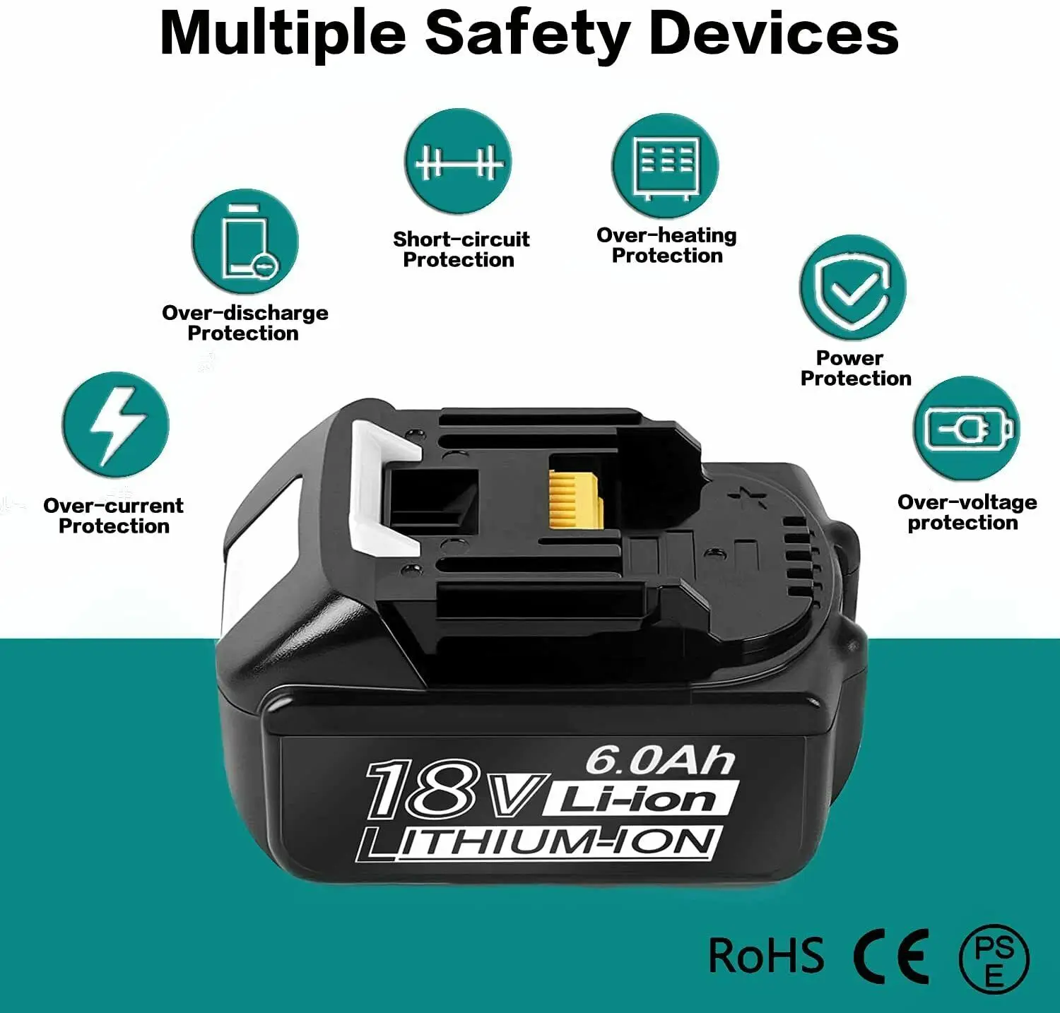 

18V 6000mAh 6.0 Ah rechargeable power tool battery with LED lithium ion replacement LXT BL1860B BL1860 BL1850 BL1830