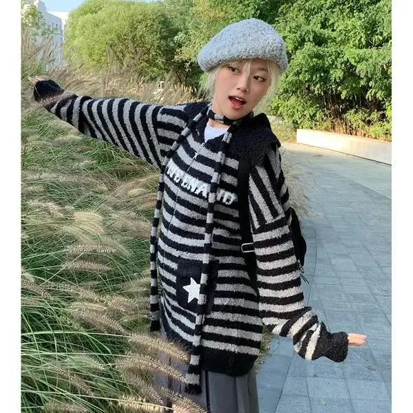 Streetwear Knitted Cardigan Coat Y2k Clothes Fashion Casual Pull Femme  Vintage Korean Harajuku Knitwear Zipper Sweater Tops | АлиЭкспресс