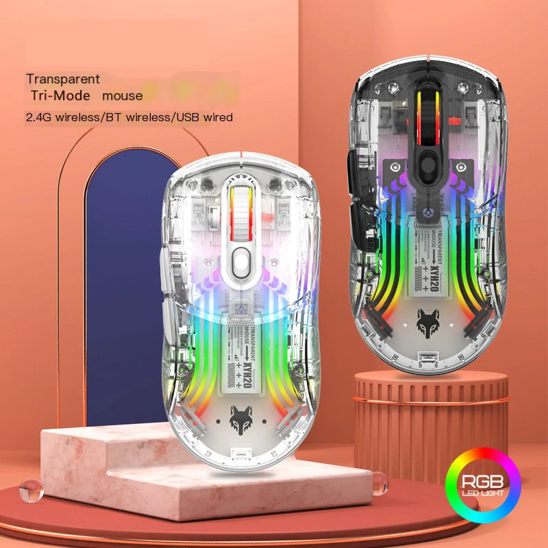 Беспроводная Bluetooth 2 4G USB трехрежимная подключение прозрачная RGB эффект освещения