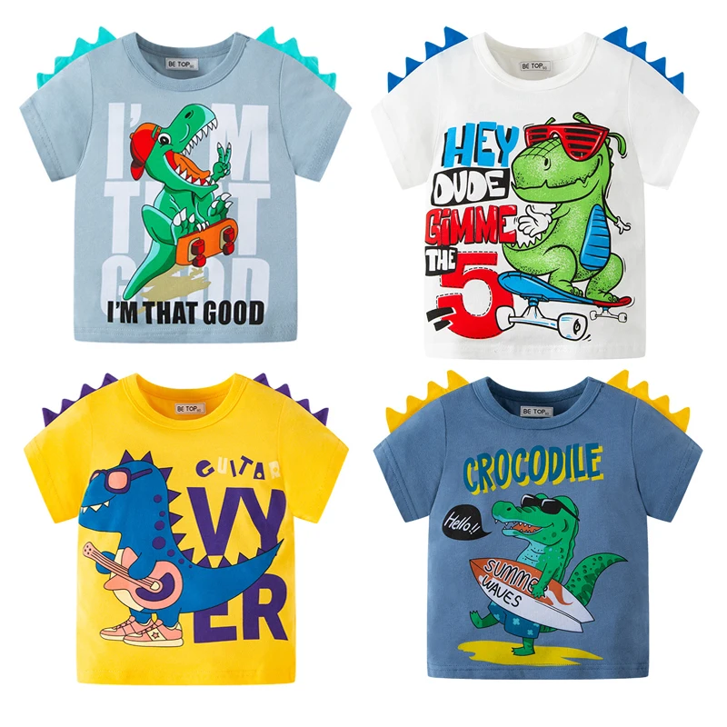 

Children's T-shirt 12M-7Y Baby Cartoon Three-dimensional Dinosaur Knitted Top Boy Summer Short Sleeve