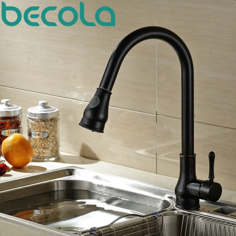 Becola новый дизайн черный античный латунный кухонный смеситель выдвижной