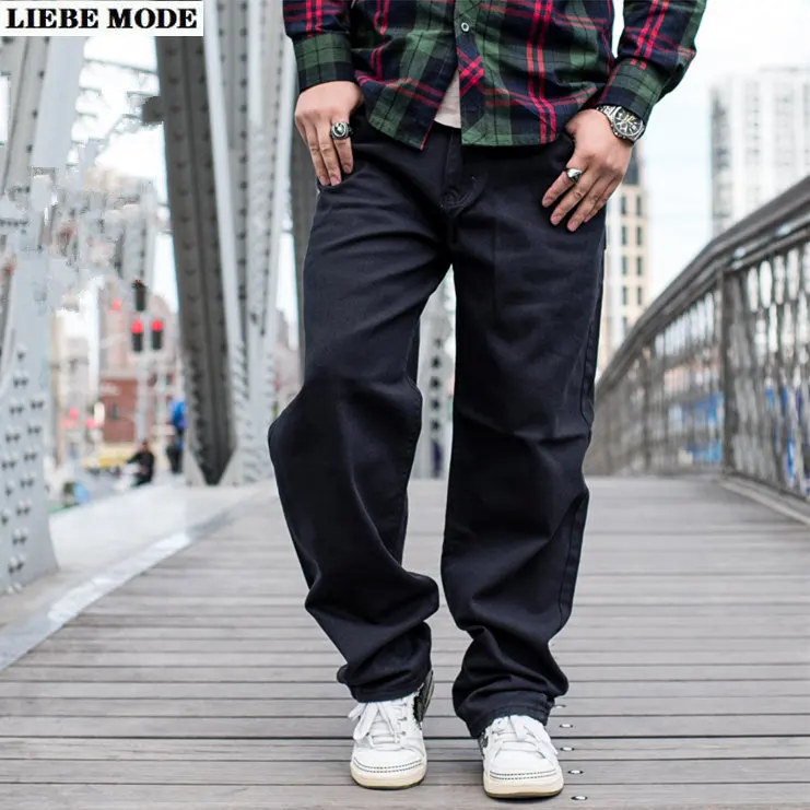 Plus Size Hiphop Mens Loose Fit Straight Oversized Jeans Men Relaxed Hip Hop Baggy Jeans Streetwear Wide Leg Skateboard Trousers