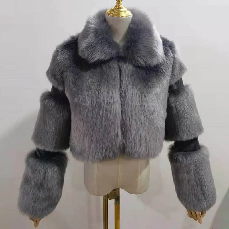 New Fashion Luxury Fluffy Faux Fur Women's Autumn Winter Thickened Warm Fur Coat Bubble Sleeve Temperament Short Plush Jacket