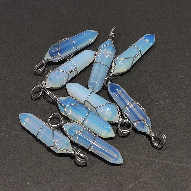 

Wholesale 20pcs/lot Natural Stone Opal Pillar Shape Point Handmade Iron Wire Pendants for Jewelry Making
