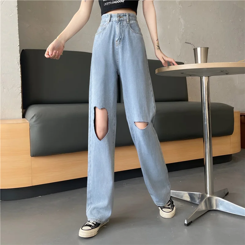 4 размера S-xl винтажный светильник с дырками джинсовые синие женские джинсы