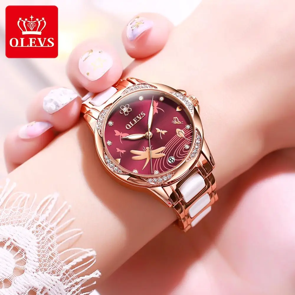 OLEVS Luxury Women Watches Ceramic Strap  Automatic Mechanical Wristwatch Bracelet Necklace Gift Set for Lady Womens Brand Watch enlarge