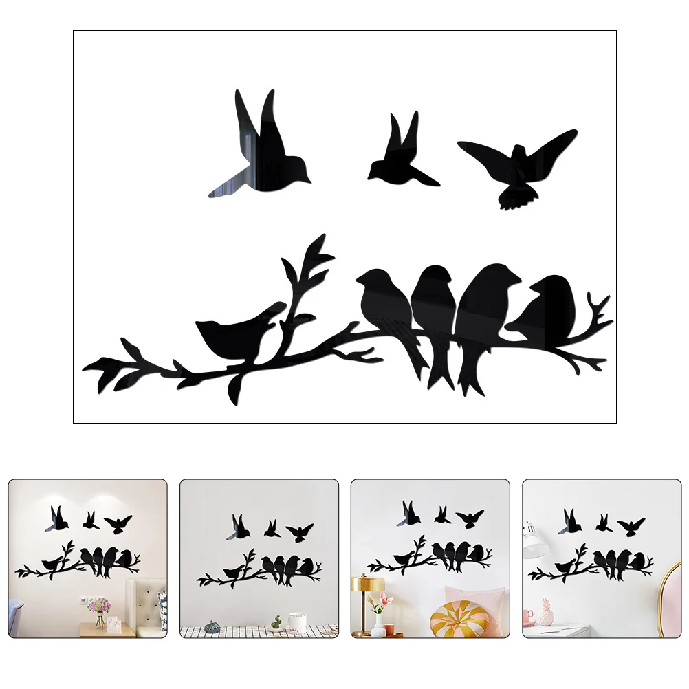 

Wall Bird Mirror Decals Sticker Stickers Birds Decal 3D Acrylic Decor Tree Flying Diy Removableart Murals Room Wallpaper Windows