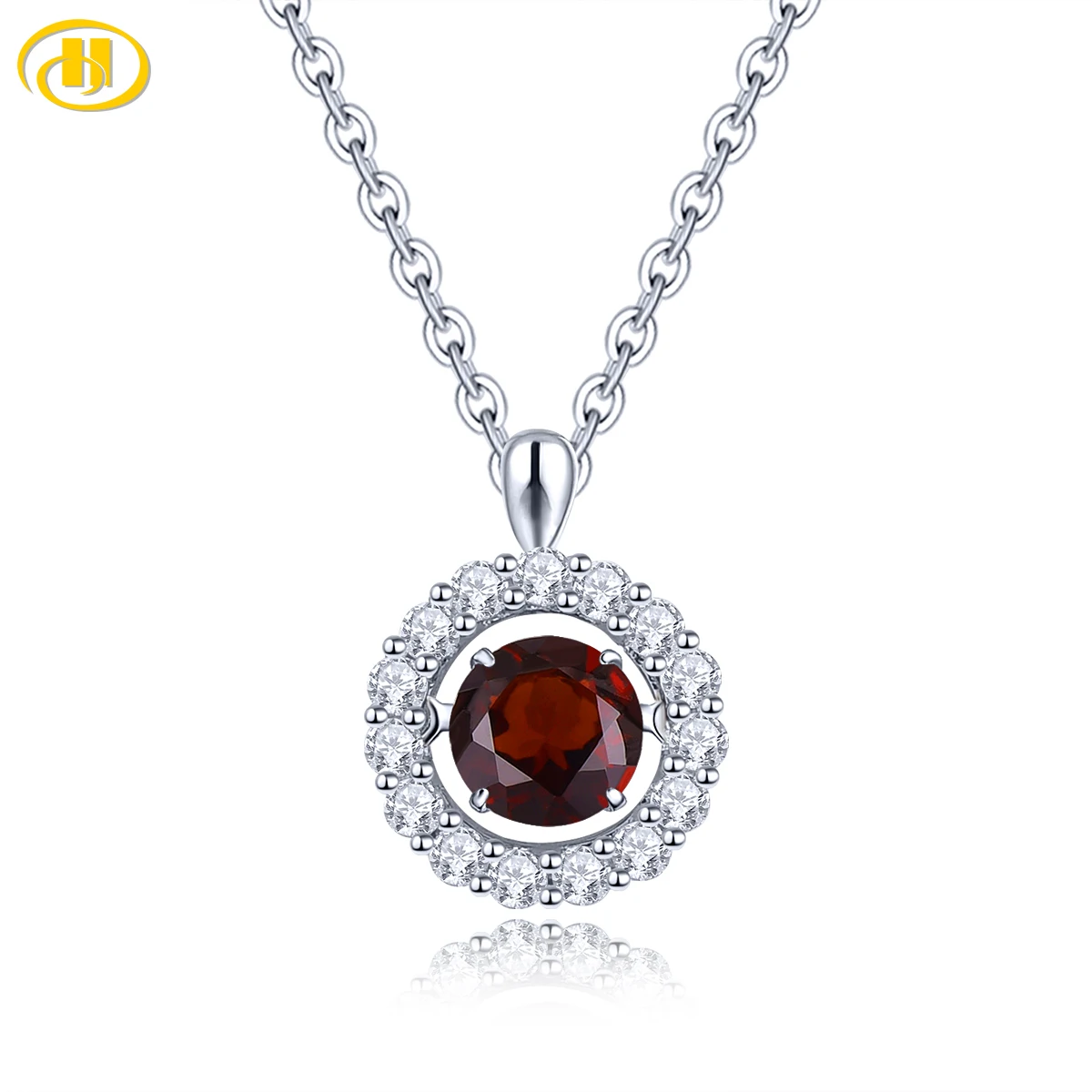

Hutang Solid 925 Sterling Silver Pendant 0.6 Carats Natural Red Garnet Necklace Classic Style Fine Jewelry for Women's Gift