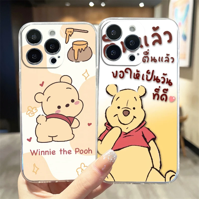 

Disney Winnie Bear Transparent Phone Case For Apple iPhone 15 14 13 12 11 Mini XS XR X Pro MAX 8 7 6 Plus Cover