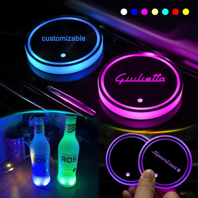 

Car Led Lights For Alfa Romeo Series Mito Giulietta 159 Giulia 147 156 Sportive Stelvio Accessories Cup Holder Ambient Lamp 2pcs