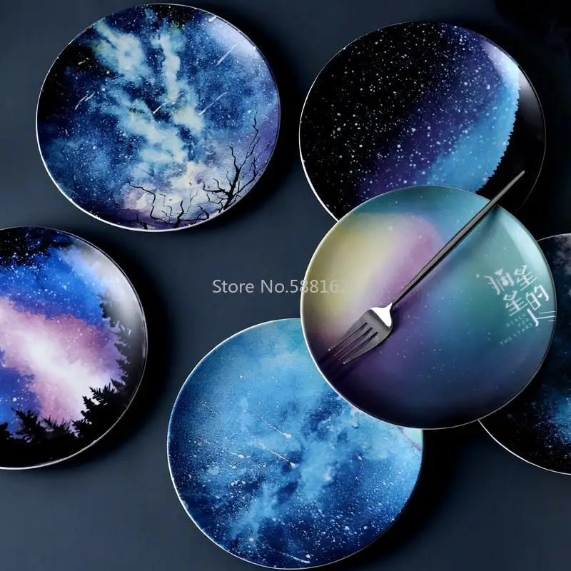 

8 inch Starry Universe Plate Set High Quality Ceramic Dishes Dessert Steak Bread Dinner Plates Sets Dish Kitchen Decor