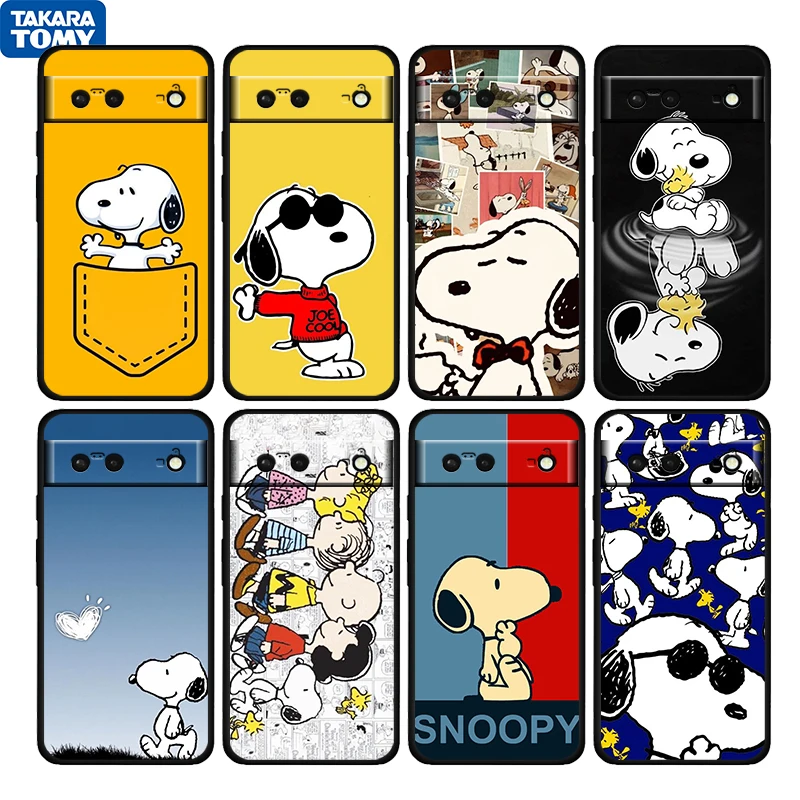 

Snoopy Cartoon Cute Boy Shockproof Cover for Google Pixel 6 6a 6Pro 5 5a 4 4a XL 5G TPU Black Phone Case Shell Soft Fundas Coque