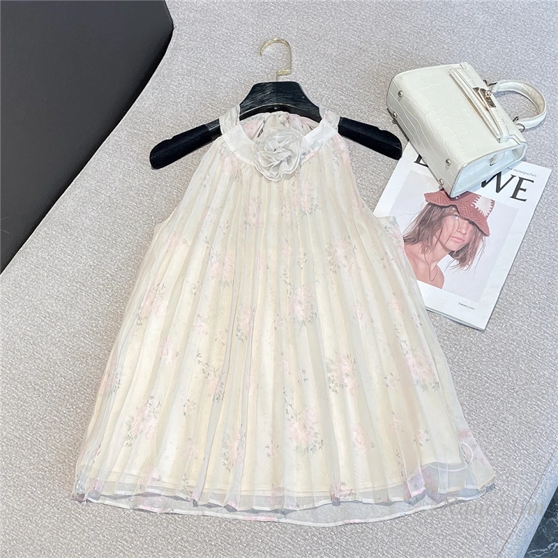

2022 Summer Sweet Sleeveless Chiffon Blouse for Women New Three-Dimensional Bow Tie Halter Slim Printed Shirt Lady Vacation Top