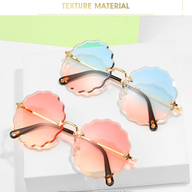 MIZHO модные круглые солнцезащитные очки с цветком женские без оправы цепочкой