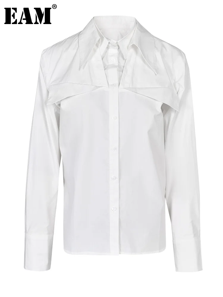 

[EAM] Women White Irregular Elegant Blouse New Lapel Long Sleeve Loose Fit Shirt Fashion Tide Spring Autumn 2023 1DF394200
