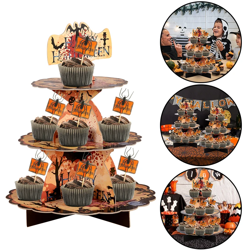 

3-Layer Dessert Display Stand Cake Tools DIY Paper Cupcake Stand Dessert Candy Holder For Halloween Party Home Table Cake Tray