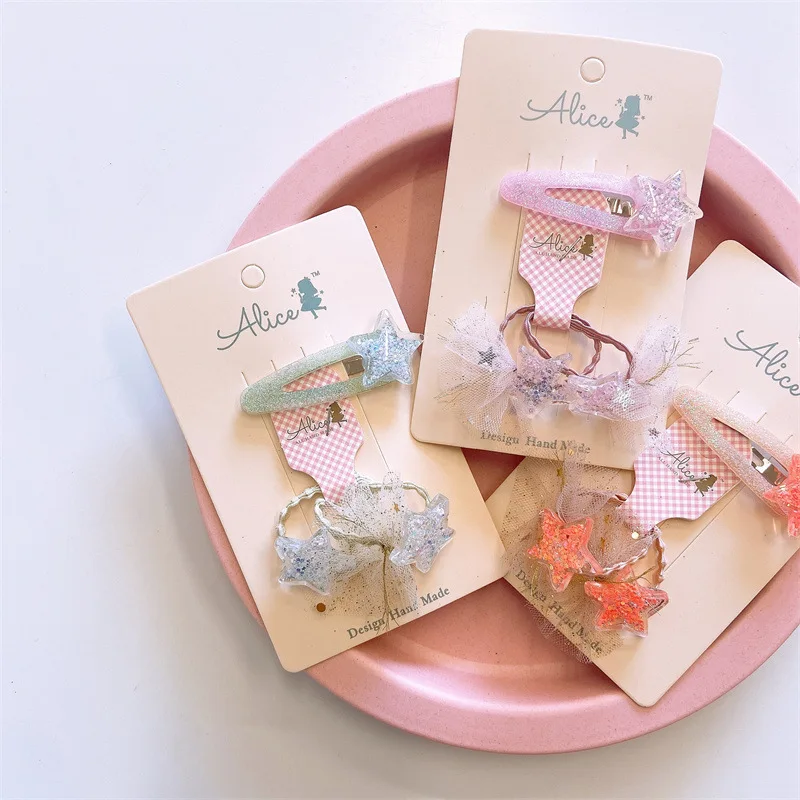 

Набор из 3 предметов в Корейском стиле, летняя яркая прозрачная пряжа со звездочками, аксессуары для волос для девочек