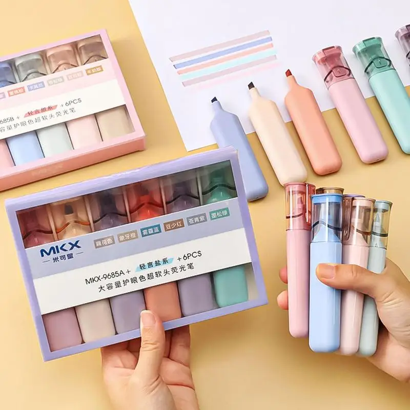 

Highlighter Pens 6pcs Pastel Colors Highlighter Eye Protection Chisel Tip Marker Pens For Journaling Highlighting Planner Notes