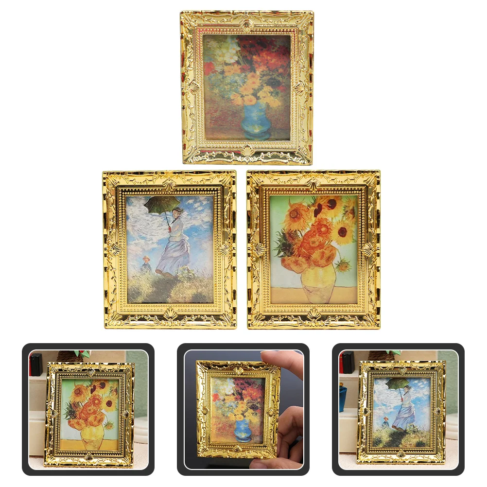 

3 Pcs Household Decor Oil Painting Mini Decoration Accessories Miniature Ornament Simulated Craft