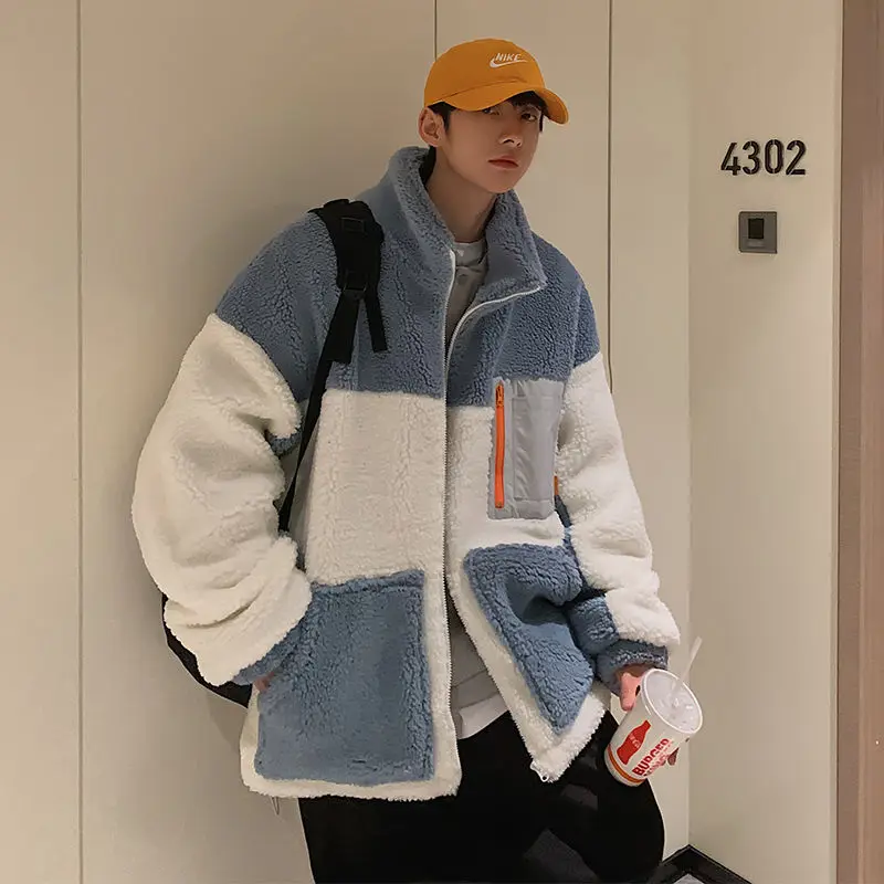 Winter Thick Lamb Fur Jacket Men Warm Fashion Casual Short Coat Men Streetwear Korean Loose Pocket Coat Mens Outwear Jackets