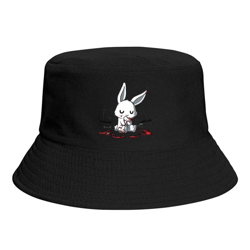 

2022 New Summer Spirit Scary Bucket Hats for Women Men Bunny Rabbit Cute Animal Docile Streetwear Foldable Bob Fisherman Hat
