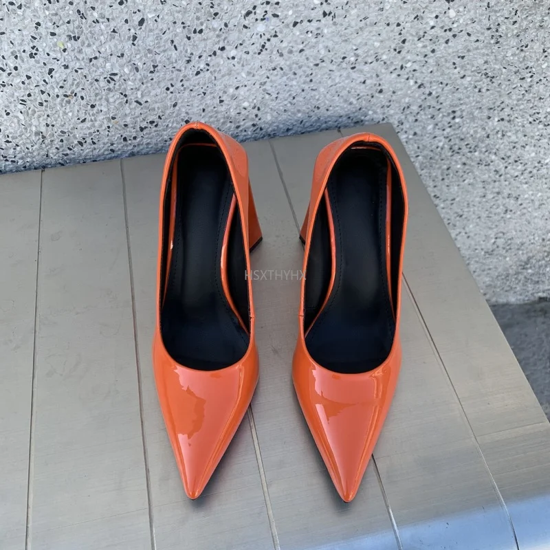 

New Style Big Red Patent Leather Women Pointed Toe Solid Color Pumps Autumn Ladies Runway Bride Wedding Shoes High Heels Sexy