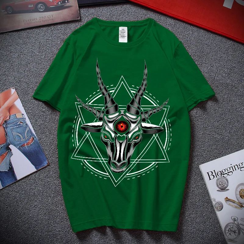 

100% cotton summer new men's solid color T-shirt bull head animal pattern Harajuku street personality casual sports short-sleeve