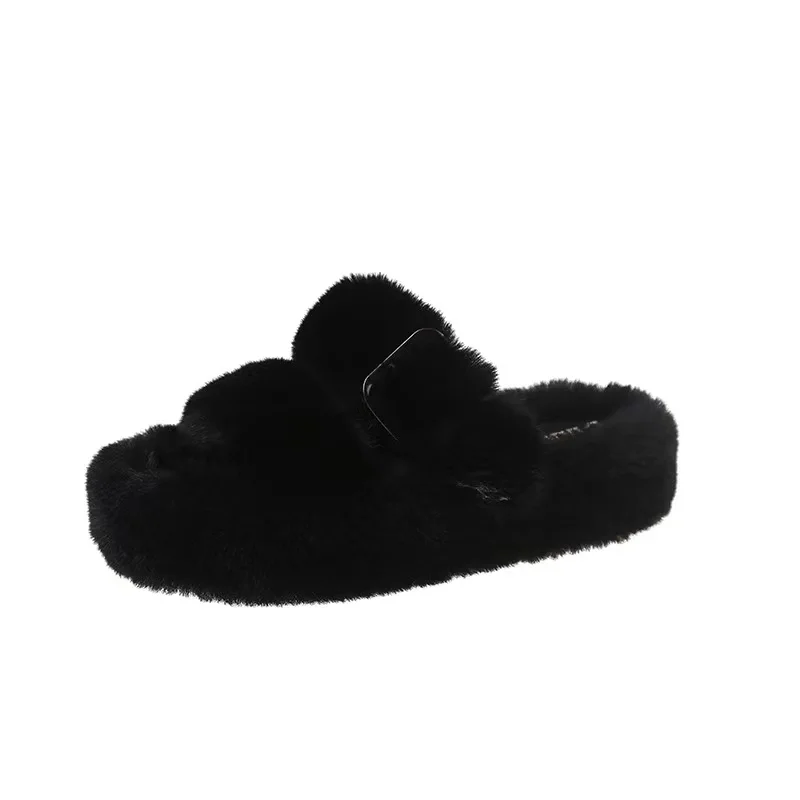 Shoes for Women 2023 New Fluffy Fur Slippers Women Winter Warm Solid Color Versatile Lovely Casual Footwear Soft Chinelos Planos