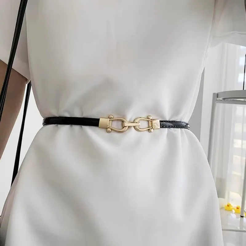 

Thin Belt Women's Decoration With Skirt, Suit With Shirt Dress, Simple And Versatile, Adjustable Double Buckle Narrow Belt