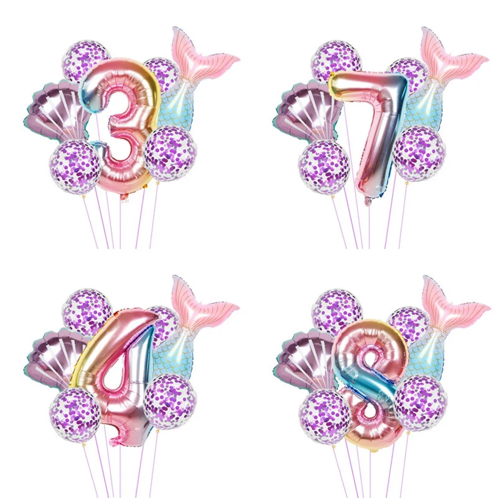 

7pcs/Set Mermaid Theme Party Foil Balloons 32inch Number Balloon Girls Wedding Birthday Decoration Baby Shower Helium Air Globos