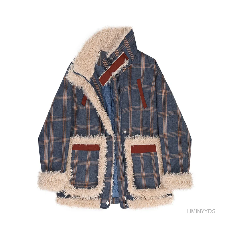 Женское осенне-зимнее пальто из искусственной овечьей шерсти клетчатая куртка