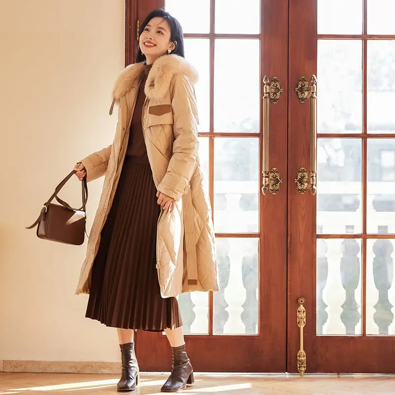 VICTORIA&ampVERA пуховик женский с лисьим мехом воротник средней длины женское пальто 2024