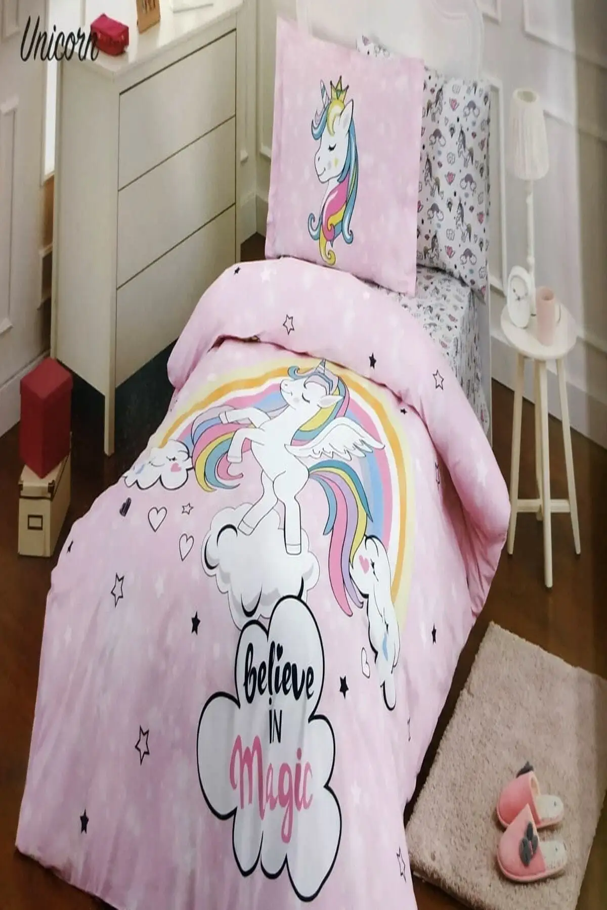 

Односпальный двухспальный пододеяльник, единорог, розовый, 160x220, хлопок, бескамерный