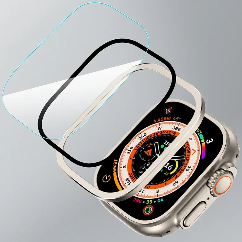 Закаленное стекло 9H + титановая рамка для Apple Watch Ultra 1/2 защита экрана 49 мм легкое