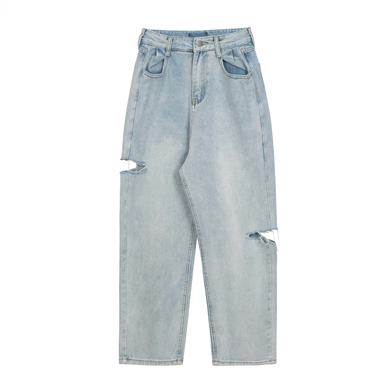 

New Buttons Pocket Harem Spring Fashion Casual Hole Ripped Women's Jeans