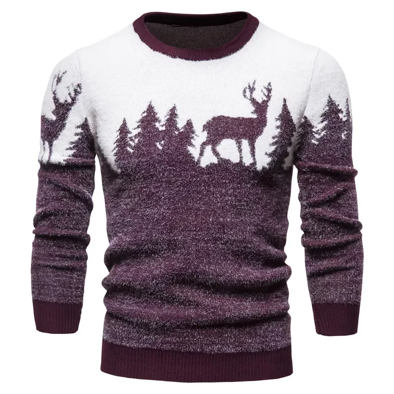 

NEW IN Autumn Christmas Sweater Christmas Tree Deer Print Men's Casual Sweater O Neck Slim Sweaters Pull Men's Top
