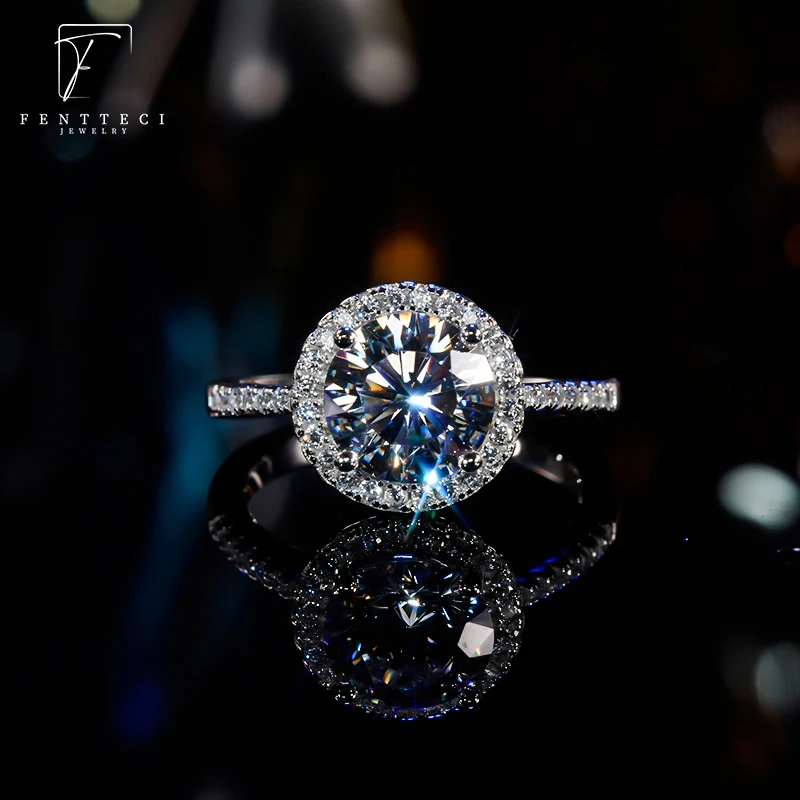 FENTTECI Classic 925 Sterling Silver 18k Gold Plated 100% Moissanite Ring 1 Carat Proposal Engagement Wedding Ring Fine Jewelry