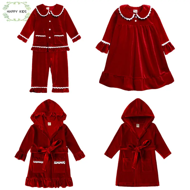 Детская Рождественская Пижама для мальчиков и девочек красная бархатная одежда