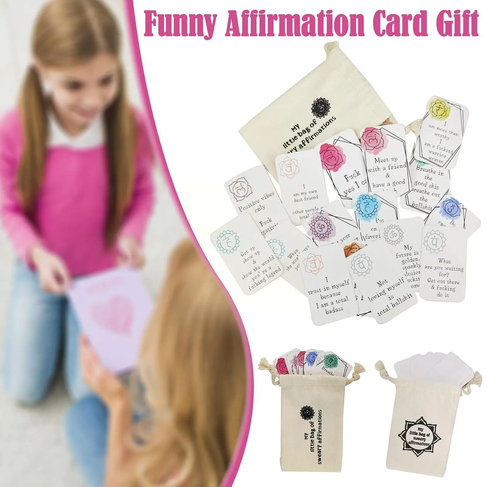 

Funny Affirmation Card Gift With Storage Bag Swear Cards For Self-improvement Fine Workmanship No Burr Meditation C5w0