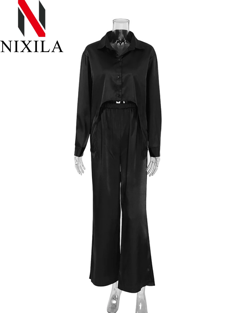 Новые летние свободные атласные комплекты из 2 предметов Женская Сексуальная