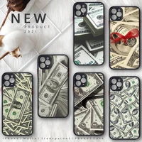 money dollars phone case matte transparent for iphone 7 8 11 12 13 plus mini x xs xr pro max cover