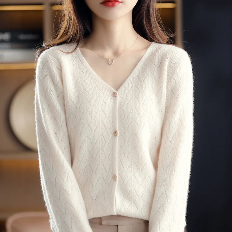 Осень-зима новый женский свитер 100% кашемир Merino кардиган с v-образным вырезом