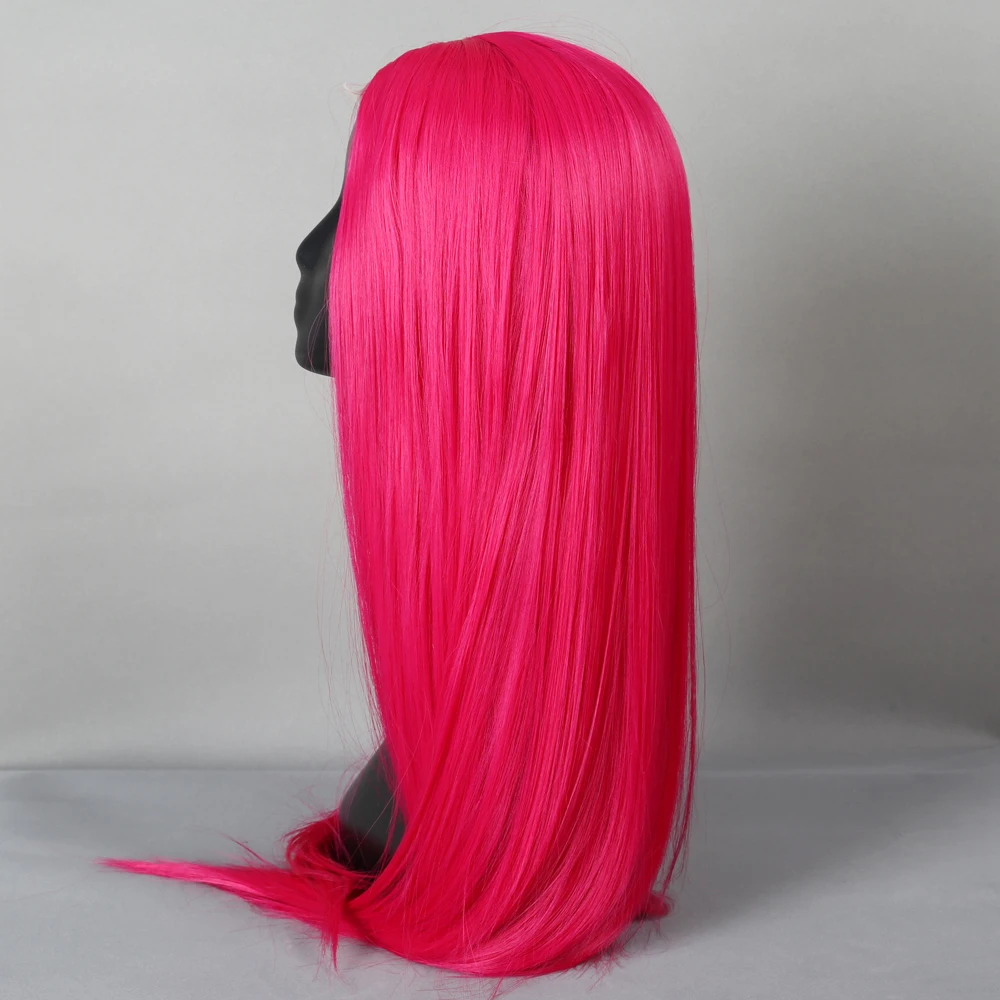 Synthetic Lace Wigs For Women Long Straight Red Pink 26inch Loli Soft Hair Cosplay Wig Natural Hairline Heat Resistant Fibre Wig