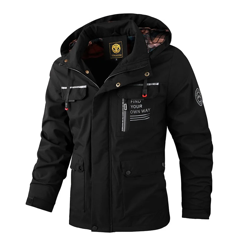 

Mens Casual Windbreaker Jacket Men Waterproof Outdoor Hooded Jacket Man Soft Shell Winter Coat Clothing Warm Fleece Thick