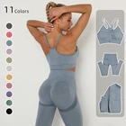 Бесшовный комплект для йоги, Женская Спортивная одежда для тренировок, одежда для тренажерного зала, укороченный топ с длинным рукавом, леггинсы с высокой талией + бюстгальтер, спортивные костюмы