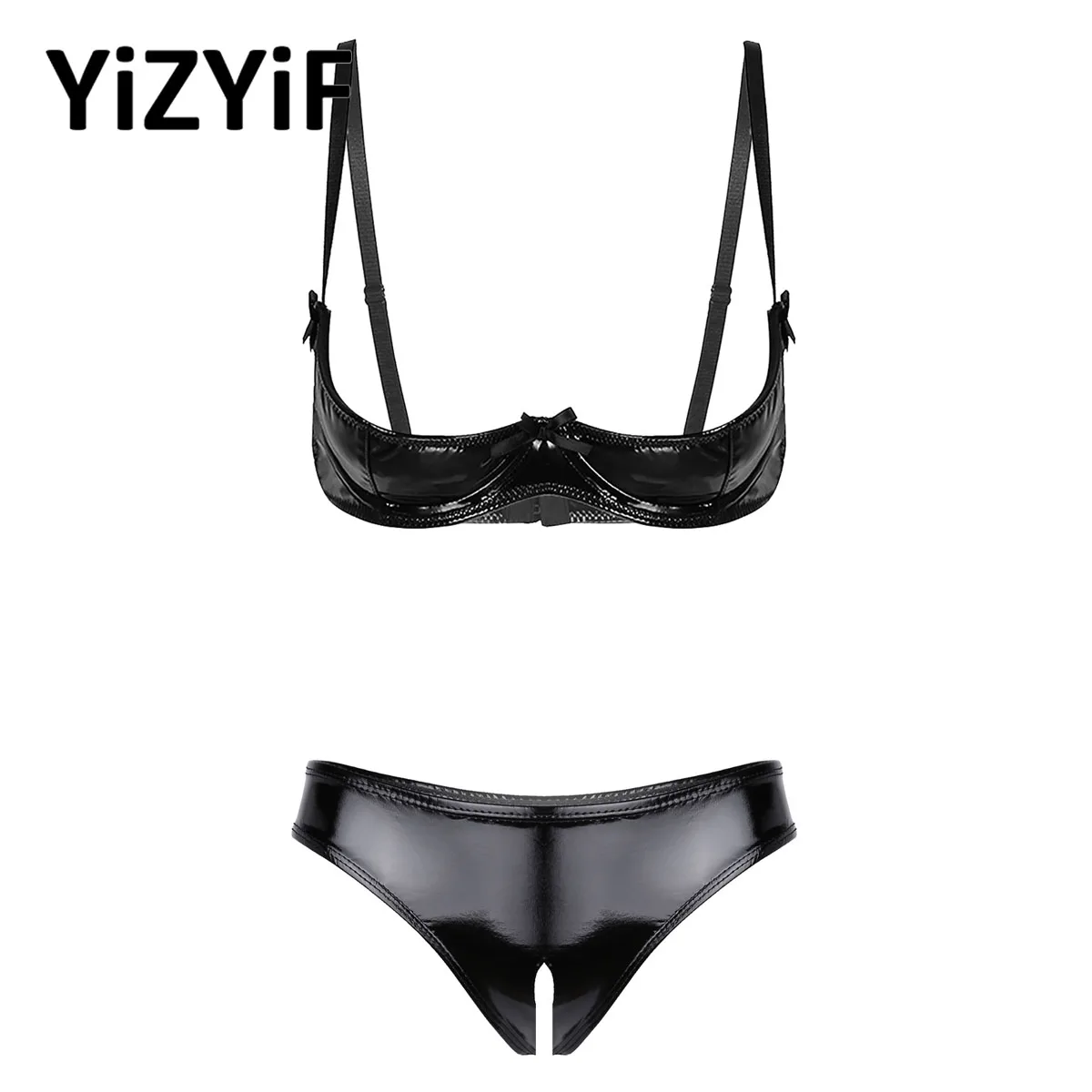 

Женское сексуальное Лакированное кожаное ажурное нижнее белье, латексная сексуальная одежда для сна, бюстгальтер с открытой чашкой + модна...