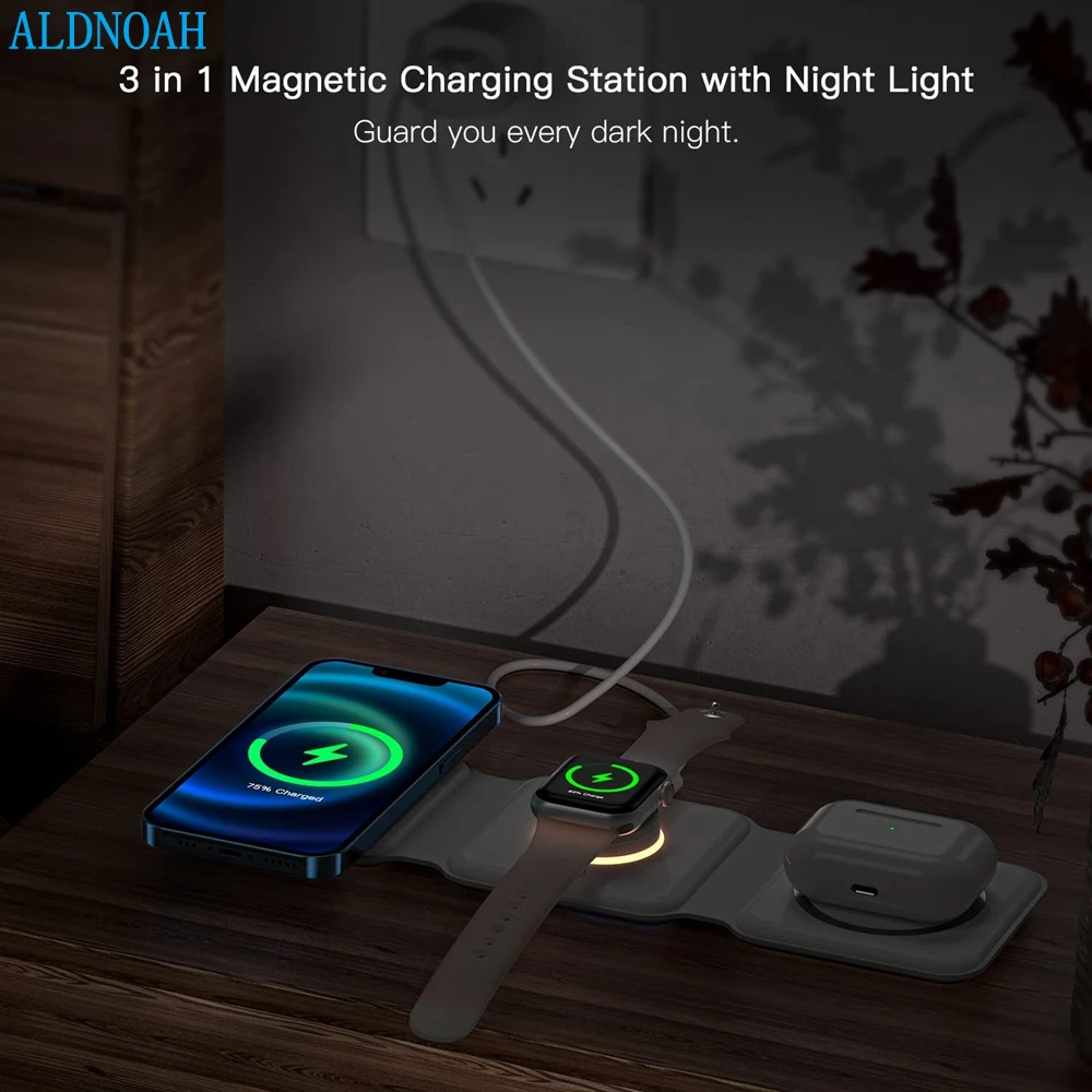

3 in 1 Magnetic fold Wireless Charger Stand Fast Wireless Charging Station for Samsung Xiaomi Mi Huawei for iPhone Apple Watch